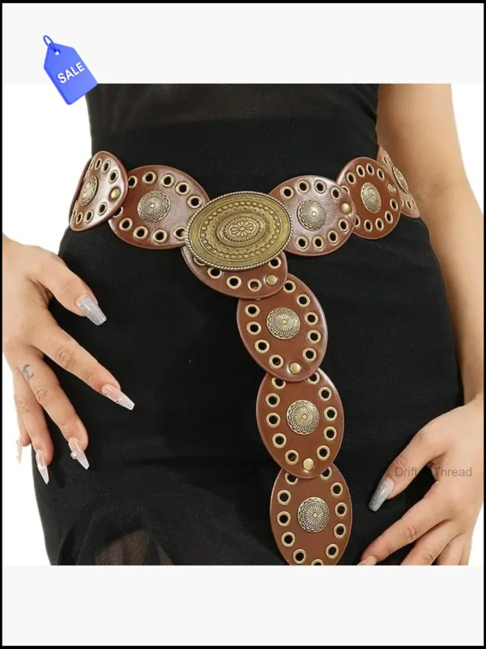 Vintage Western Cowgirl Concho Belt Wide PU Leather Disc for Jeans
